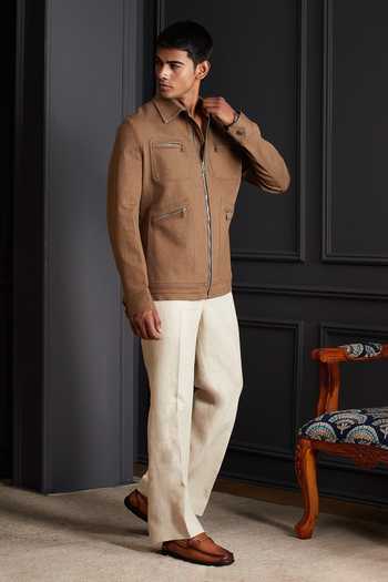 Shop_Soniya G_Brown Denim Bronco Jacket And Trouser Set _Online_at_Aza_Fashions