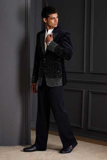 Soniya G Navy Cotton, Velvet Sequins, Crystals Armaan Embroidered Tuxedo Set Online at Aza Fashions Soniya G_Navy Cotton, Velvet Sequins, Crystals Armaan Embroidered Tuxedo Set _Online_at_Aza_Fashions