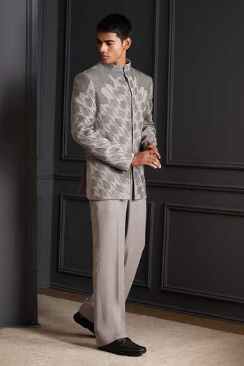 Soniya G_Silver Suiting Beads, Stones Dynasty Embroidered Bandhgala Set _Online_at_Aza_Fashions