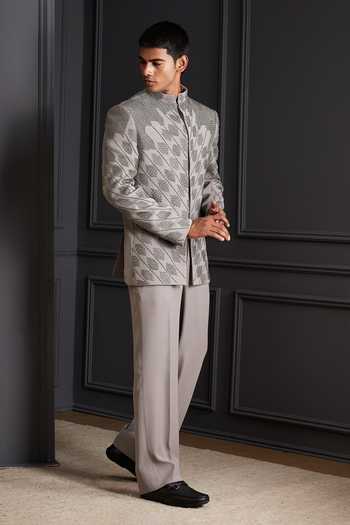 Buy_Soniya G_Silver Suiting Beads, Stones Dynasty Embroidered Bandhgala Set _Online_at_Aza_Fashions