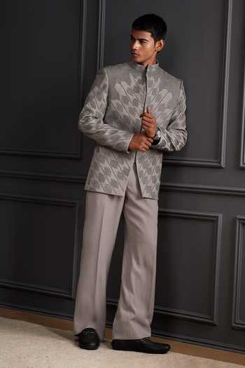 Shop_Soniya G_Silver Suiting Beads, Stones Dynasty Embroidered Bandhgala Set _Online_at_Aza_Fashions