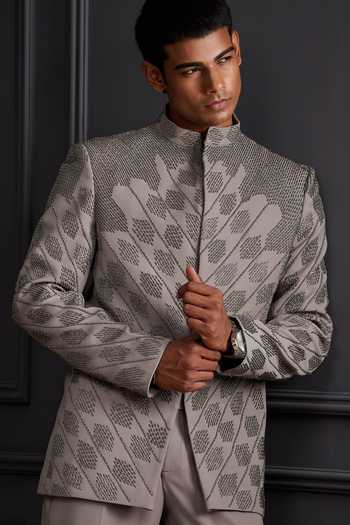 Buy_Soniya G_Silver Suiting Beads, Stones Dynasty Embroidered Bandhgala Set 