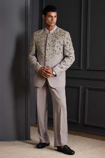 Soniya G Silver Crest Embroidered Bandhgala Set 