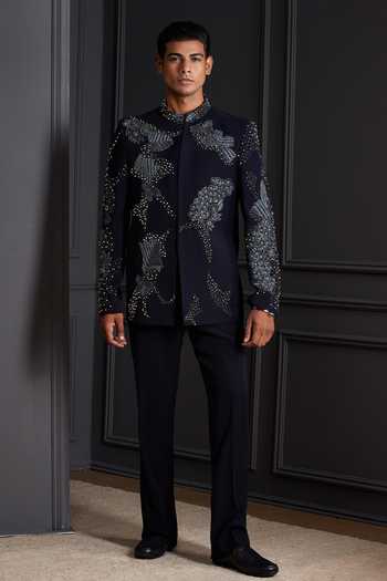 Soniya G Navy Crown Embroidered Bandhgala Set 
