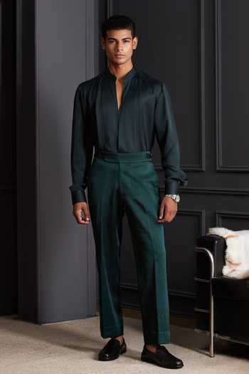 Soniya G Green Silk, Velvet Shadow Weave Embroidered Sherwani Set Online at Aza Fashions Soniya G_Green Silk, Velvet Shadow Weave Embroidered Sherwani Set _Online_at_Aza_Fashions