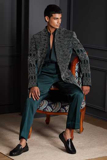 Buy Soniya G Green Silk, Velvet Shadow Weave Embroidered Sherwani Set Buy_Soniya G_Green Silk, Velvet Shadow Weave Embroidered Sherwani Set