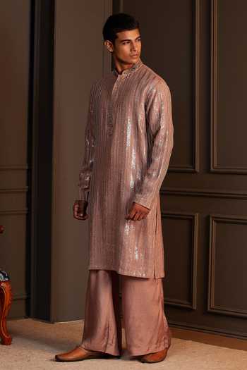 Shop Soniya G Pink Silk Mehr Metallic Sequin Linear Kurta Set Online at Aza Fashions Shop_Soniya G_Pink Silk Mehr Metallic Sequin Linear Kurta Set _Online_at_Aza_Fashions