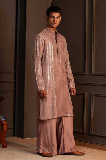 Soniya G Pink Silk Mehr Metallic Sequin Linear Kurta Set at Aza Fashions Soniya G_Pink Silk Mehr Metallic Sequin Linear Kurta Set _at_Aza_Fashions