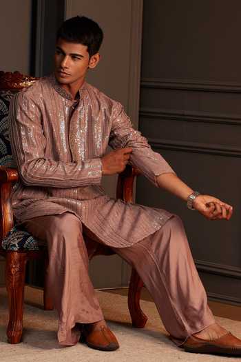 Buy Soniya G Pink Silk Mehr Metallic Sequin Linear Kurta Set Buy_Soniya G_Pink Silk Mehr Metallic Sequin Linear Kurta Set