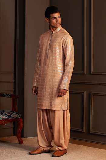 Soniya G Gold Silk Saanjh Linear Metallic Sequin Kurta Salwar Set Online at Aza Fashions Soniya G_Gold Silk Saanjh Linear Metallic Sequin Kurta Salwar Set _Online_at_Aza_Fashions