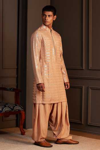 Buy Soniya G Gold Silk Saanjh Linear Metallic Sequin Kurta Salwar Set Online at Aza Fashions Buy_Soniya G_Gold Silk Saanjh Linear Metallic Sequin Kurta Salwar Set _Online_at_Aza_Fashions