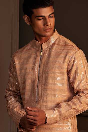 Buy Soniya G Gold Silk Saanjh Linear Metallic Sequin Kurta Salwar Set Buy_Soniya G_Gold Silk Saanjh Linear Metallic Sequin Kurta Salwar Set