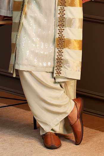 Shop_Soniya G_Cream Georgette Zarin Sequin Kurta Set With Stole _Online_at_Aza_Fashions