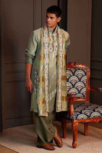 Soniya G Green Georgette Miran Ombre Sequin Kurta Set With Stole at Aza Fashions Soniya G_Green Georgette Miran Ombre Sequin Kurta Set With Stole _at_Aza_Fashions