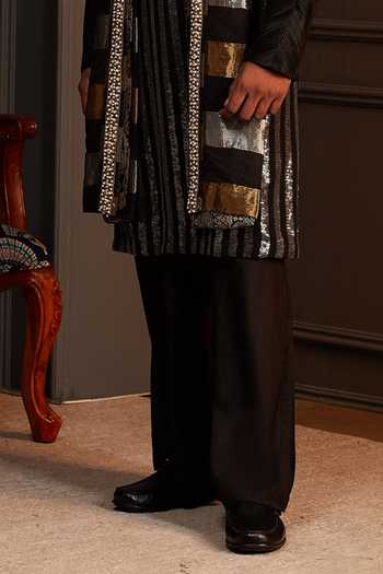 Soniya G_Black Georgette Shahmir Embellished Kurta Set With Stole _Online_at_Aza_Fashions
