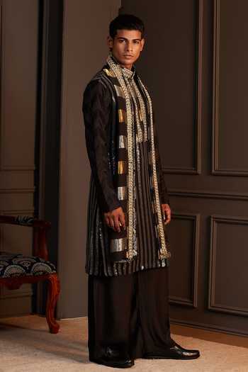 Buy_Soniya G_Black Georgette Shahmir Embellished Kurta Set With Stole _Online_at_Aza_Fashions