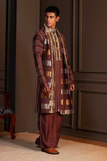 Soniya G Brown Georgette Kair Embroidered Kurta Set With Stole Online at Aza Fashions Soniya G_Brown Georgette Kair Embroidered Kurta Set With Stole _Online_at_Aza_Fashions