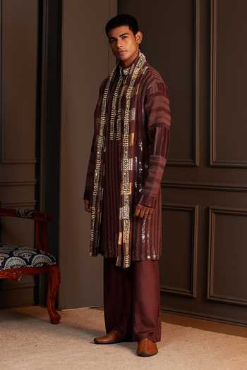 Buy Soniya G Brown Georgette Kair Embroidered Kurta Set With Stole Online at Aza Fashions Buy_Soniya G_Brown Georgette Kair Embroidered Kurta Set With Stole _Online_at_Aza_Fashions