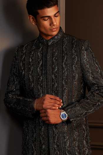 Soniya G Black Silk Ruhan Embroidered Sherwani Set at Aza Fashions Soniya G_Black Silk Ruhan Embroidered Sherwani Set _at_Aza_Fashions