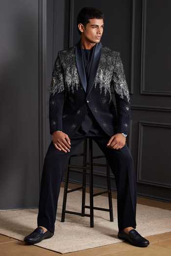 Soniya G Navy Suiting Crystals Ishir Embroidered Tuxedo Set at Aza Fashions Soniya G_Navy Suiting Crystals Ishir Embroidered Tuxedo Set _at_Aza_Fashions