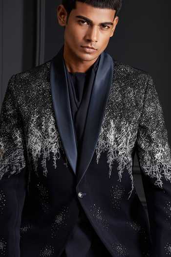 Buy Soniya G Navy Suiting Crystals Ishir Embroidered Tuxedo Set Buy_Soniya G_Navy Suiting Crystals Ishir Embroidered Tuxedo Set