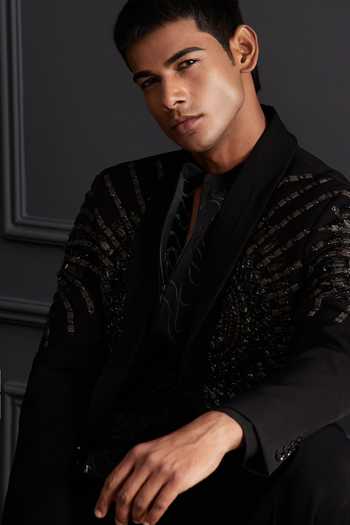 Soniya G Black Suiting Sequins, Beads, Stones Ziya Embtroidered Tuxedo Set Online at Aza Fashions Soniya G_Black Suiting Sequins, Beads, Stones Ziya Embtroidered Tuxedo Set _Online_at_Aza_Fashions