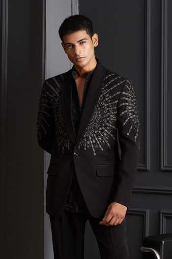Buy Soniya G Black Suiting Sequins, Beads, Stones Ziya Embtroidered Tuxedo Set Online at Aza Fashions Buy_Soniya G_Black Suiting Sequins, Beads, Stones Ziya Embtroidered Tuxedo Set _Online_at_Aza_Fashions