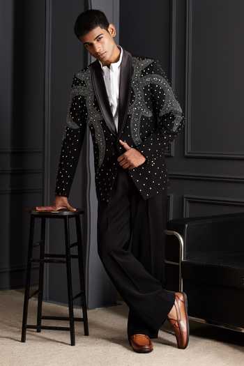 Soniya G Black Suiting Beads, Stones Nirvaan Embroidered Tuxedo Set at Aza Fashions Soniya G_Black Suiting Beads, Stones Nirvaan Embroidered Tuxedo Set _at_Aza_Fashions
