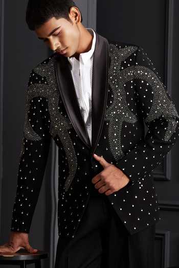 Shop Soniya G Black Suiting Beads, Stones Nirvaan Embroidered Tuxedo Set Shop_Soniya G_Black Suiting Beads, Stones Nirvaan Embroidered Tuxedo Set