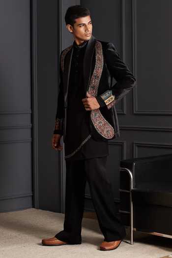 Buy_Soniya G_Black Cotton, Velvet Nayab Noir Embroidered Jacket And Kurta Set 