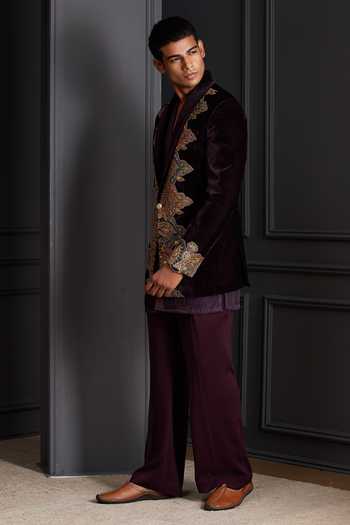 Soniya G Purple Velvet Rangzaar Embroidered Jacket And Kurta Set Online at Aza Fashions Soniya G_Purple Velvet Rangzaar Embroidered Jacket And Kurta Set _Online_at_Aza_Fashions