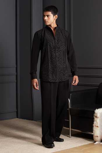 Soniya G_Black Cotton, Velvet Beads Rooh Noir Embroidered Tuxedo Set _at_Aza_Fashions