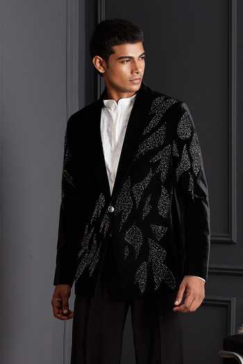 Buy Soniya G Black Cotton, Velvet Crystals, Beads Dark Blossom Embroidered Tuxedo Set Online at Aza Fashions Buy_Soniya G_Black Cotton, Velvet Crystals, Beads Dark Blossom Embroidered Tuxedo Set _Online_at_Aza_Fashions