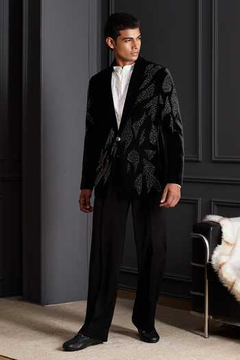 Soniya G Dark Blossom Embroidered Tuxedo Set