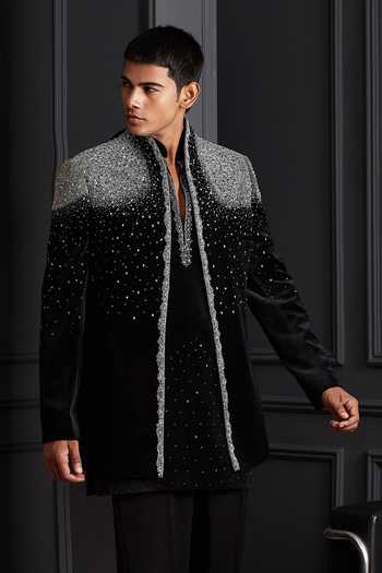 Buy Soniya G Black Cotton, Velvet Noor-e-shab Embroidered Jacket And Kurta Set Online at Aza Fashions Buy_Soniya G_Black Cotton, Velvet Noor-e-shab Embroidered Jacket And Kurta Set _Online_at_Aza_Fashions