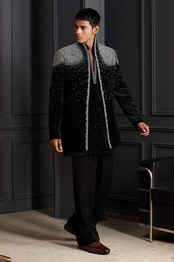 Soniya G Black Cotton, Velvet Noor-e-shab Embroidered Jacket And Kurta Set at Aza Fashions Soniya G_Black Cotton, Velvet Noor-e-shab Embroidered Jacket And Kurta Set _at_Aza_Fashions