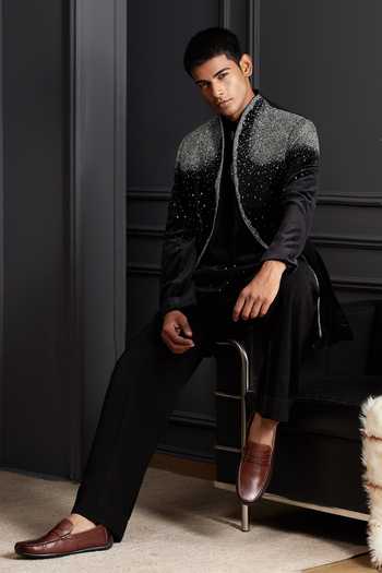Buy Soniya G Black Cotton, Velvet Noor-e-shab Embroidered Jacket And Kurta Set Buy_Soniya G_Black Cotton, Velvet Noor-e-shab Embroidered Jacket And Kurta Set