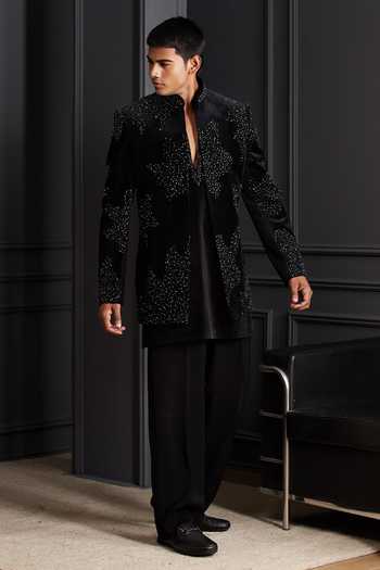 Soniya G_Black Cotton, Velvet Vyom Embroidered Jacket And Kurta Set _at_Aza_Fashions