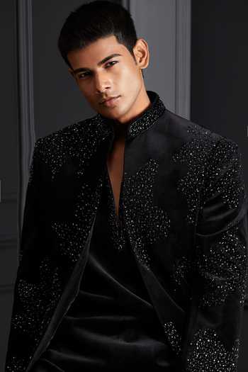 Buy_Soniya G_Black Cotton, Velvet Vyom Embroidered Jacket And Kurta Set 