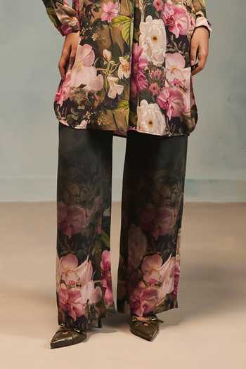 Pankaj & Nidhi Multi Color Silk, Crepe Mandarin Collar, Yes Veinna Fenwick Tunic And Pant Set Online at Aza Fashions Pankaj & Nidhi_Multi Color Silk, Crepe Mandarin Collar, Yes Veinna Fenwick Tunic And Pant Set _Online_at_Aza_Fashions