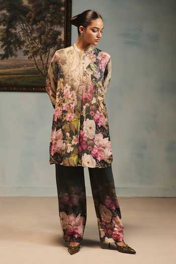 Pankaj & Nidhi Multi Color Silk, Crepe Mandarin Collar, Yes Veinna Fenwick Tunic Online at Aza Fashions Pankaj & Nidhi_Multi Color Silk, Crepe Mandarin Collar, Yes Veinna Fenwick Tunic _Online_at_Aza_Fashions