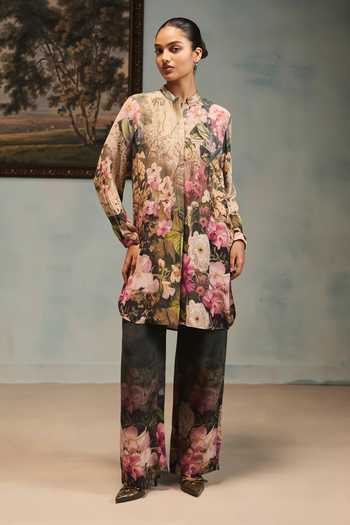 Buy Pankaj & Nidhi Multi Color Silk, Crepe Mandarin Collar, Yes Veinna Fenwick Tunic Online at Aza Fashions Buy_Pankaj & Nidhi_Multi Color Silk, Crepe Mandarin Collar, Yes Veinna Fenwick Tunic _Online_at_Aza_Fashions