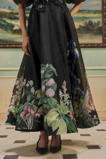 Buy_Pankaj & Nidhi_Black Organza High Neck Veinna Nightbloom Dress _Online_at_Aza_Fashions