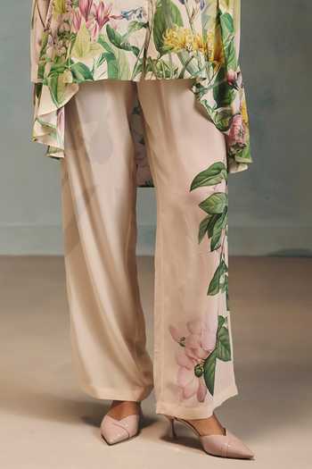 Pankaj & Nidhi Ivory Silk, Crepe Collared Neck, Yes Veinna Aven Lora Tunic And Pant Set Online at Aza Fashions Pankaj & Nidhi_Ivory Silk, Crepe Collared Neck, Yes Veinna Aven Lora Tunic And Pant Set _Online_at_Aza_Fashions