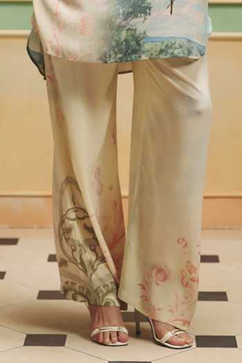 Pankaj & Nidhi Multi Color Silk, Crepe Mandarin Collar Veinna Wrenhaven Tunic And Pant Set Online at Aza Fashions Pankaj & Nidhi_Multi Color Silk, Crepe Mandarin Collar Veinna Wrenhaven Tunic And Pant Set _Online_at_Aza_Fashions