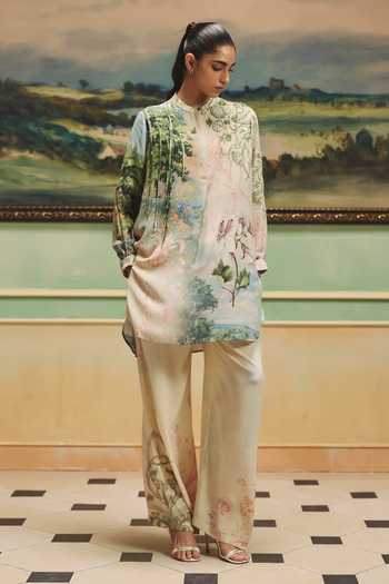 Pankaj & Nidhi Multi Color Silk, Crepe Mandarin Collar Veinna Wrenhaven Tunic Online at Aza Fashions Pankaj & Nidhi_Multi Color Silk, Crepe Mandarin Collar Veinna Wrenhaven Tunic _Online_at_Aza_Fashions