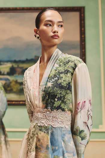 Buy_Pankaj & Nidhi_Multi Color Chiffon Shawl Neck Veinna Sablewood Top _Online_at_Aza_Fashions