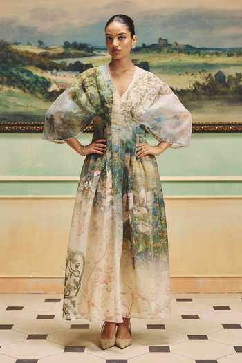 Pankaj & Nidhi Veinna Sylvara Pleated Dress