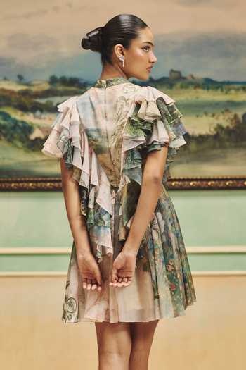 Pankaj & Nidhi Veinna Marigold Hollow Dress 