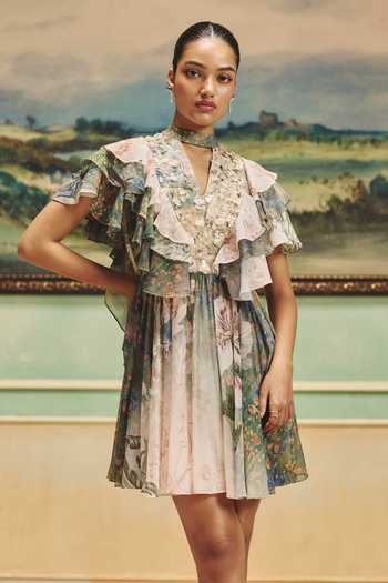 Pankaj & Nidhi Veinna Marigold Hollow Dress 